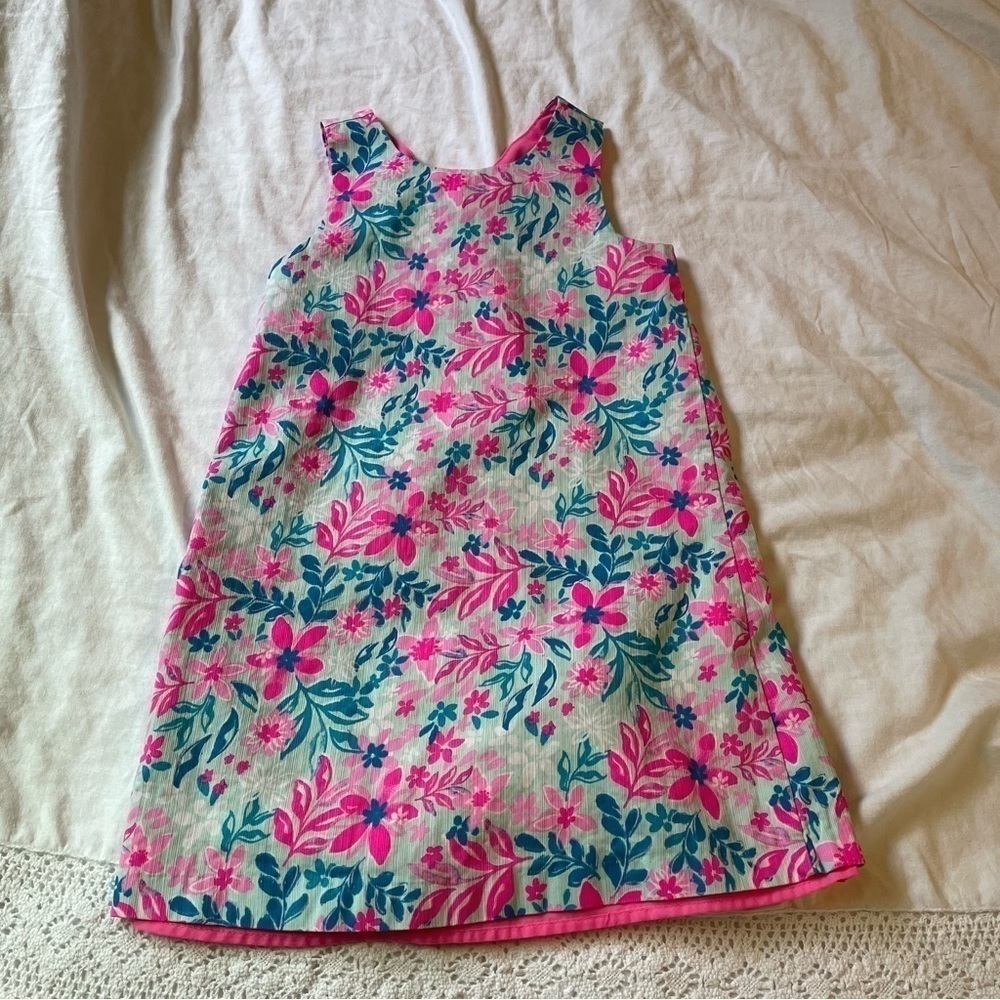 Tommy Bahamas Sz 8 Pink Girls kids dress lined floral blue preppy